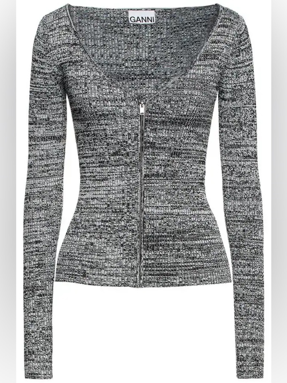 Ganni Melange Ribbed Knit Cardigan